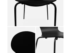 Sillas apilables retro, madera y contrachapado, set de 4 negro