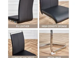 Sillas Cantilever cromadas (juego de 4) - Cuero sintético negro, capacidad de 120 kg