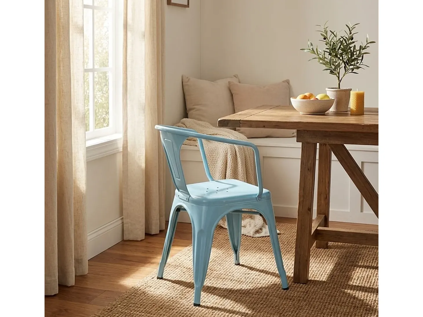 sillas con reposabrazos de acero para cocina y bar diseño moderno steel arm - Azul