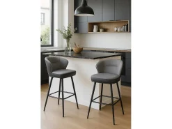 Sillas de bar giratorias acolchadas, altura del asiento 72 cm, lote de 2, DANA (Gris y Negro)