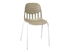 Sillas de cocina de diseño, lote de 4, apilables, patas metálicas KIO (Kaki-Blanco)