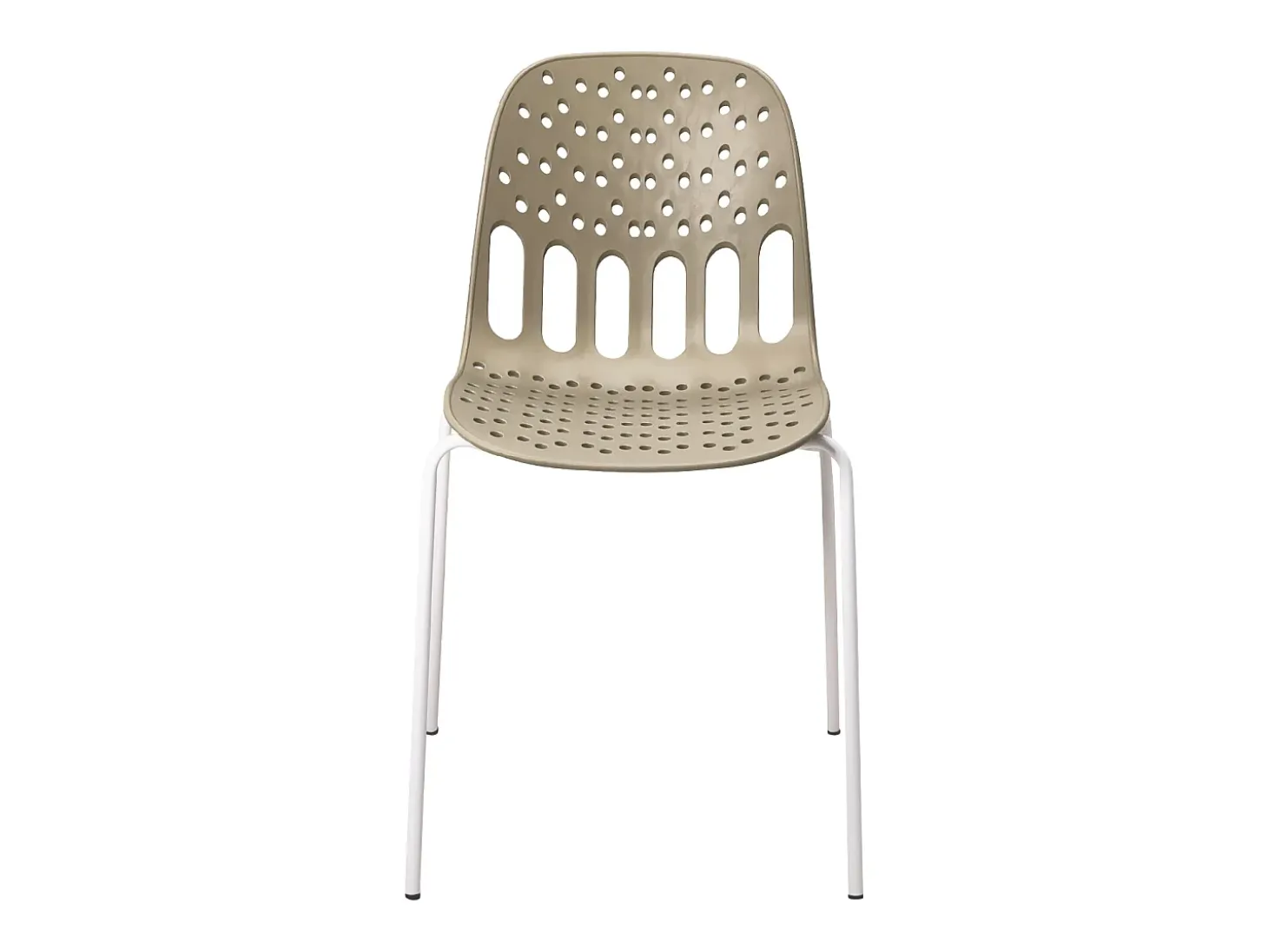 Sillas de cocina de diseño, lote de 4, apilables, patas metálicas KIO (Kaki-Blanco)