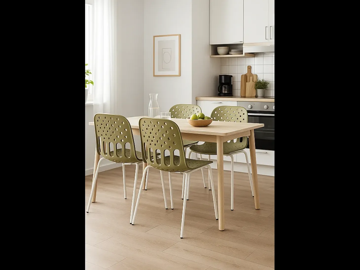 Sillas de cocina de diseño, lote de 4, apilables, patas metálicas KIO (Kaki-Blanco)