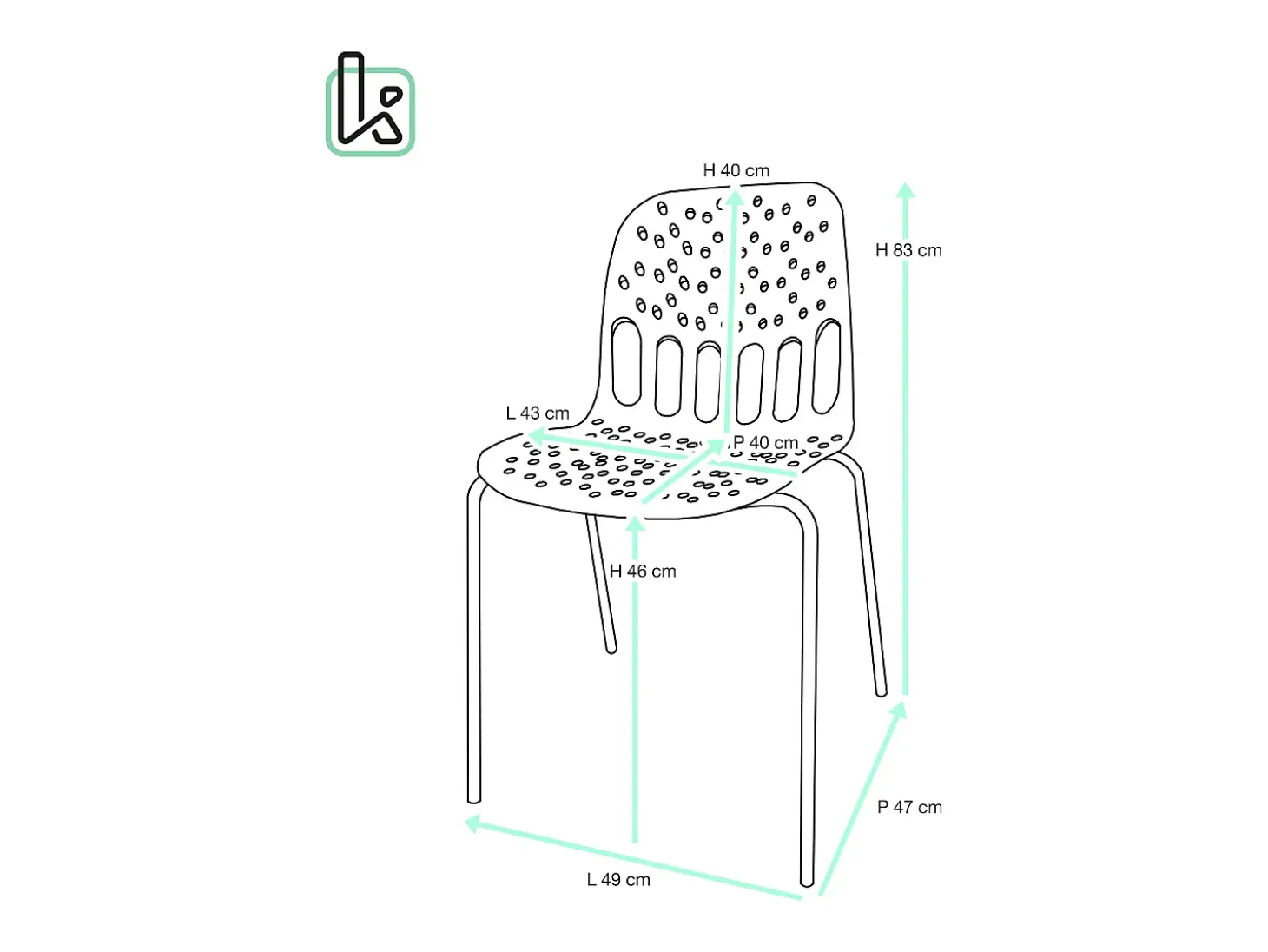 Sillas de cocina de diseño, lote de 4, apilables, patas metálicas KIO (Kaki-Blanco)