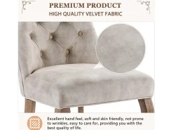 Sillas de comedor (4 piezas), Silla de terciopelo beige, Respaldo alto con capitoné, Patas de madera maciza, (45x40x86 cm)