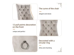 Sillas de comedor (4 piezas), Silla de terciopelo beige, Respaldo alto con capitoné, Patas de madera maciza, (45x40x86 cm)