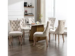 Sillas de comedor (4 piezas), Silla de terciopelo beige, Respaldo alto con capitoné, Patas de madera maciza, (45x40x86 cm)
