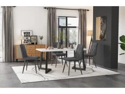 Sillas de comedor (4 piezas), lino gris oscuro, patas de metal negro, respaldo de arpillera (45x40x86 cm)