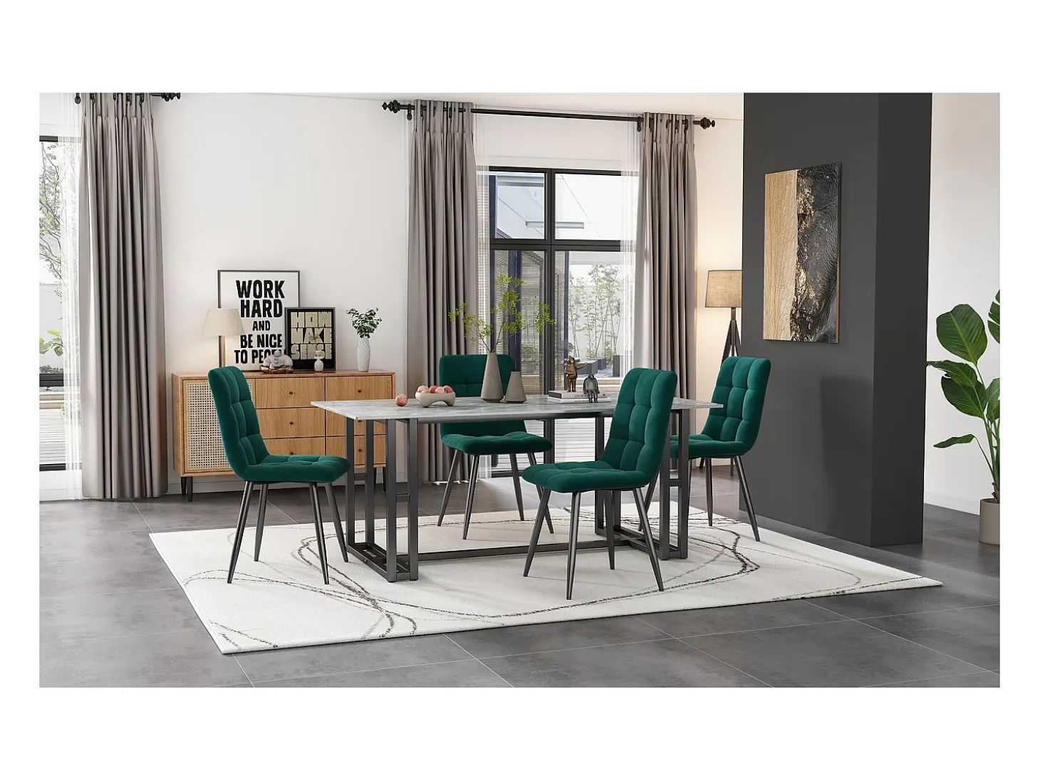 Sillas de comedor (4 piezas), terciopelo gris oscuro, estructura de metal (44 x 41 x 86 cm)