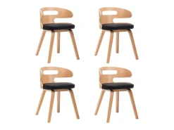 Sillas de comedor 4 uds madera curvada cuero sintético negro