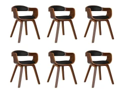 Sillas de comedor 6 uds madera curvada y cuero sintético negro