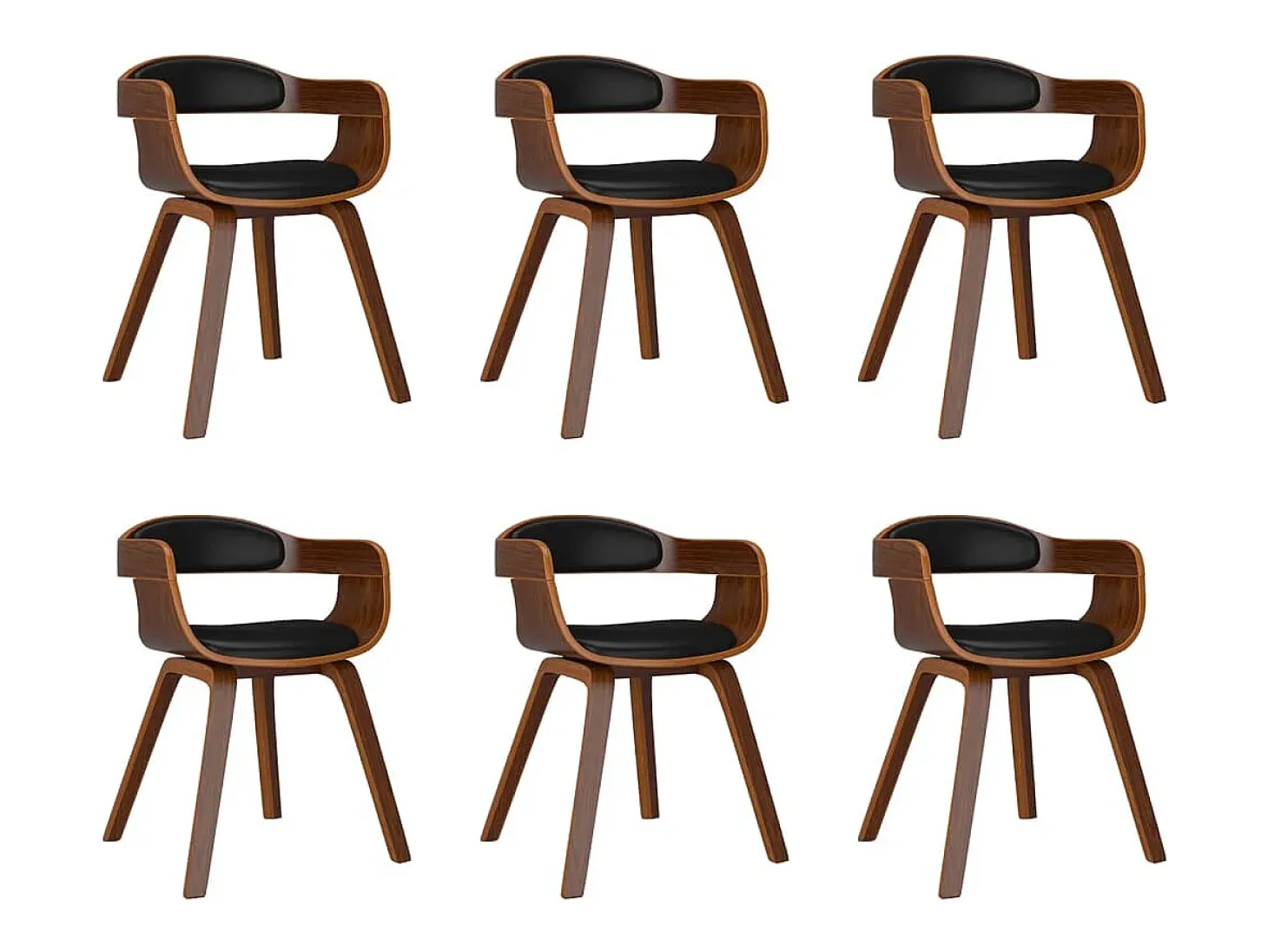 Sillas de comedor 6 uds madera curvada y cuero sintético negro