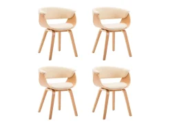 Sillas de comedor 4 uds madera curvada y cuero sintético crema