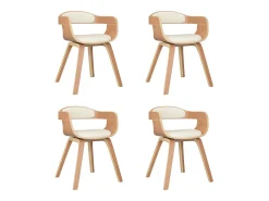 Sillas de comedor 4 uds madera curvada y cuero sintético crema