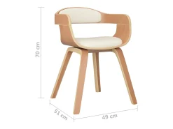 Sillas de comedor 4 uds madera curvada y cuero sintético crema