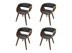 Sillas de comedor 4 uds madera curvada cuero sintético marrón