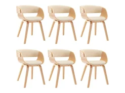 Sillas de comedor 6 uds madera curvada y cuero sintético crema
