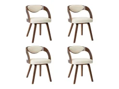 Sillas de comedor 4 uds madera curvada y cuero sintético crema