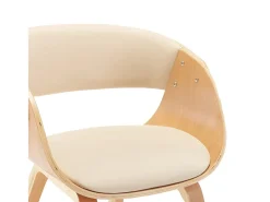 Sillas de comedor 4 uds madera curvada y cuero sintético crema