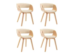 Sillas de comedor 4 uds madera curvada y cuero sintético crema