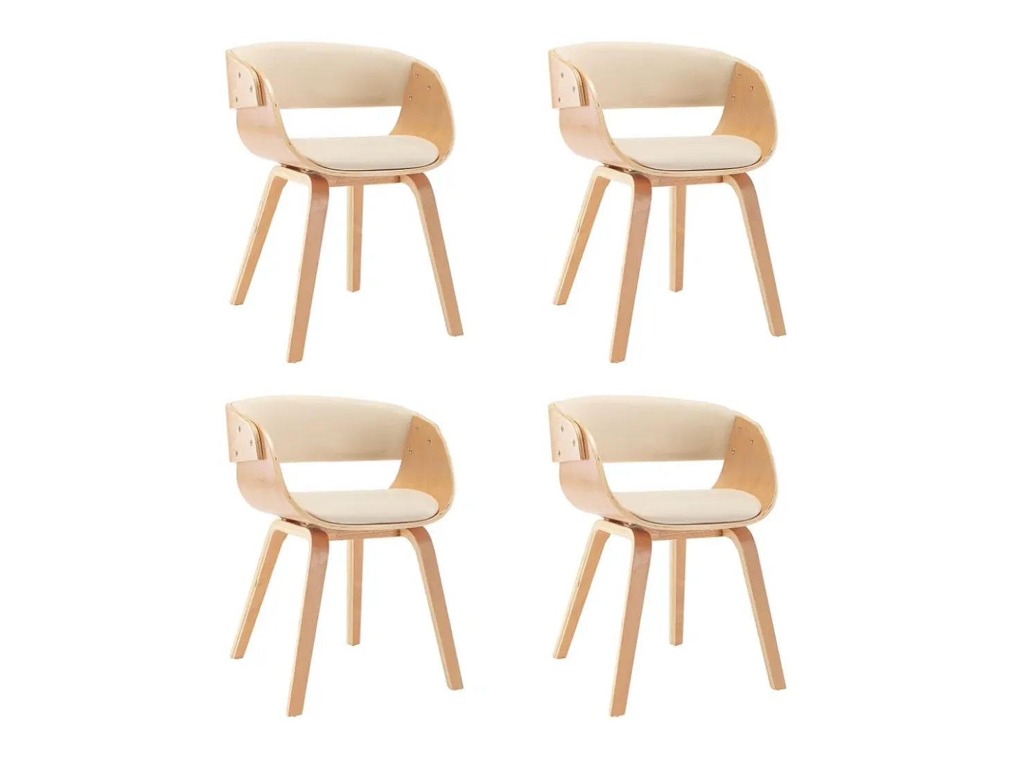 Sillas de comedor 4 uds madera curvada y cuero sintético crema