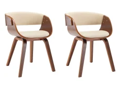 Sillas de comedor 2 uds madera curvada y cuero sintético crema