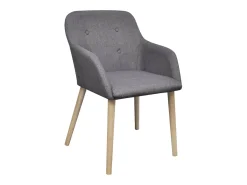 Sillas de comedor 6 uds tela gris claro y madera maciza roble