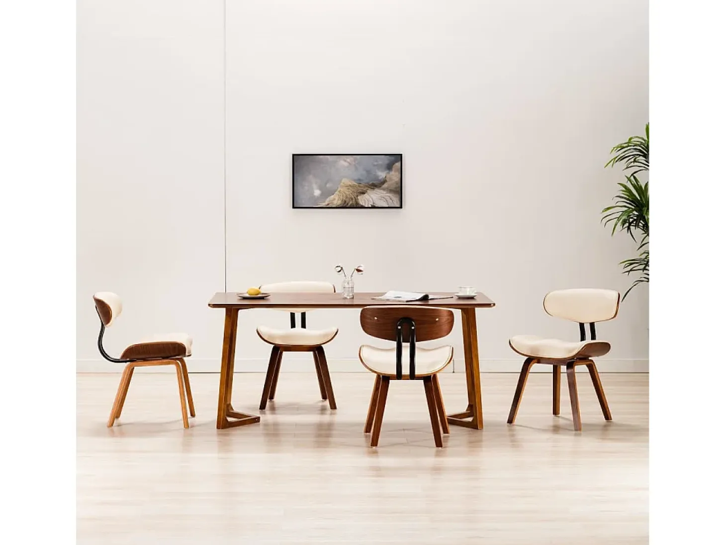 Sillas de comedor 4 unidades madera curvada y cuero sintético