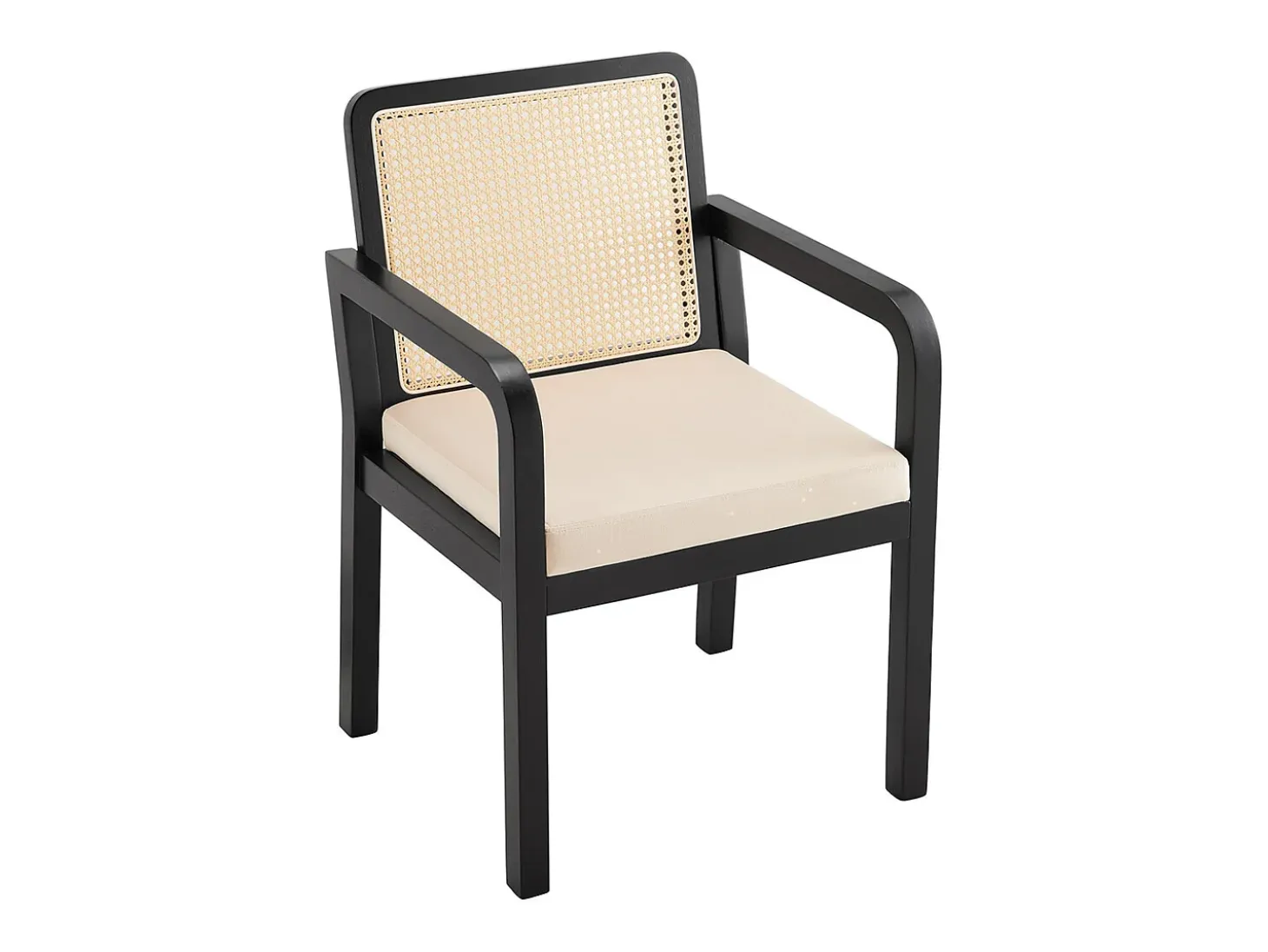 Sillas de comedor (6 unidades), tapizadas en terciopelo, diseño ergonómico, respaldo de ratán trenzado, patas de madera de caucho, color negro
