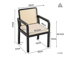 Sillas de comedor (6 unidades), tapizadas en terciopelo, diseño ergonómico, respaldo de ratán trenzado, patas de madera de caucho, color negro