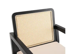 Sillas de comedor (6 unidades), tapizadas en terciopelo, diseño ergonómico, respaldo de ratán trenzado, patas de madera de caucho, color negro