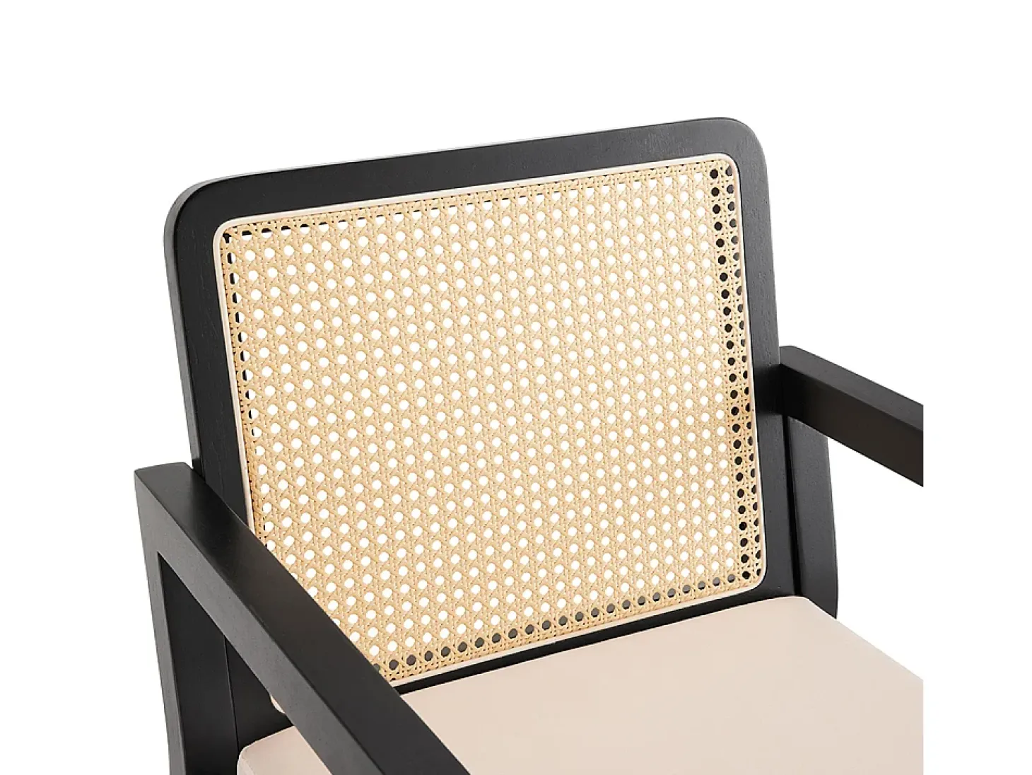 Sillas de comedor (6 unidades), tapizadas en terciopelo, diseño ergonómico, respaldo de ratán trenzado, patas de madera de caucho, color negro