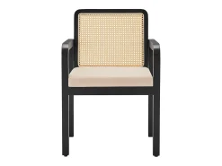 Sillas de comedor (6 unidades), tapizadas en terciopelo, diseño ergonómico, respaldo de ratán trenzado, patas de madera de caucho, color negro