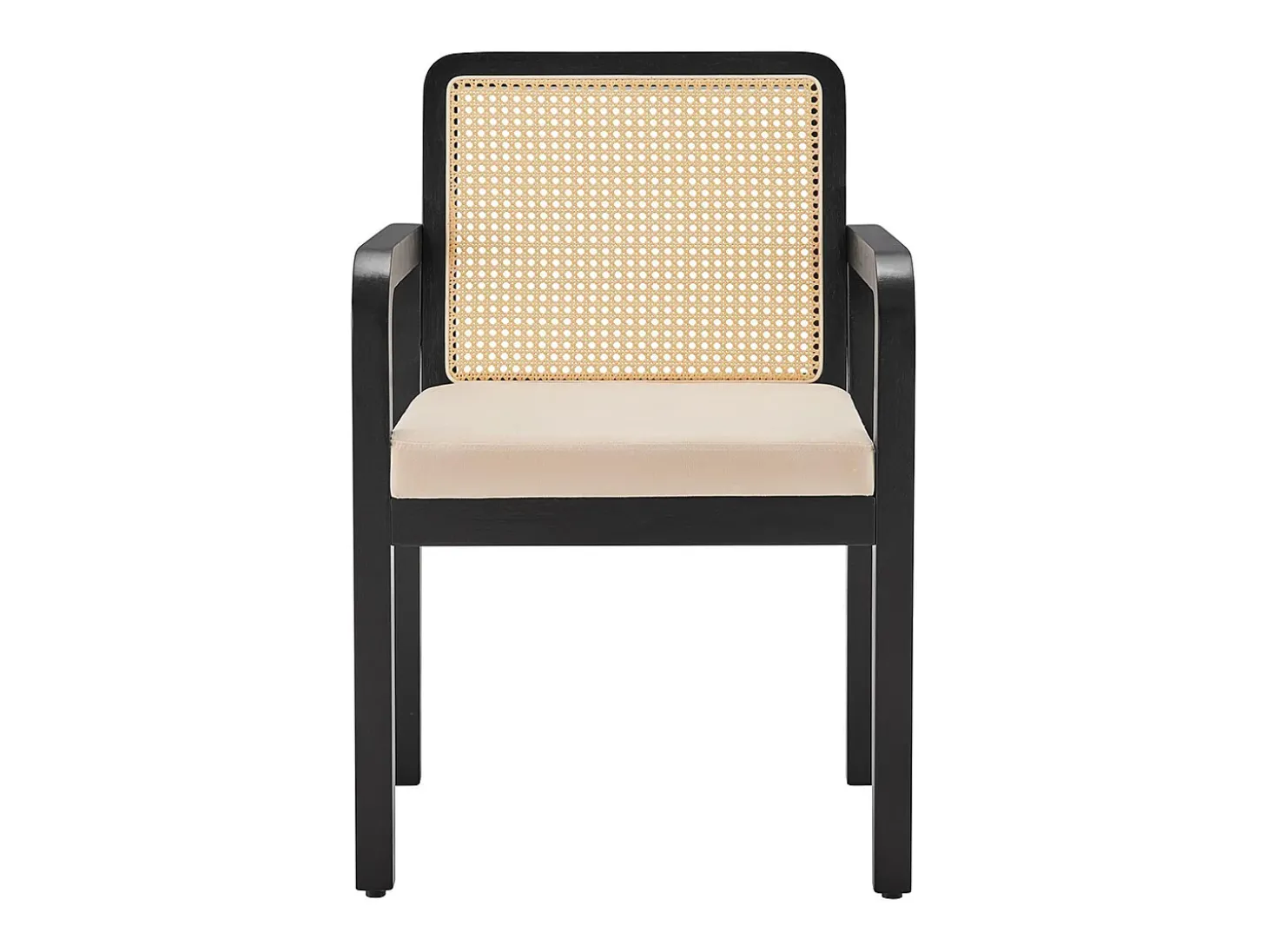 Sillas de comedor (6 unidades), tapizadas en terciopelo, diseño ergonómico, respaldo de ratán trenzado, patas de madera de caucho, color negro