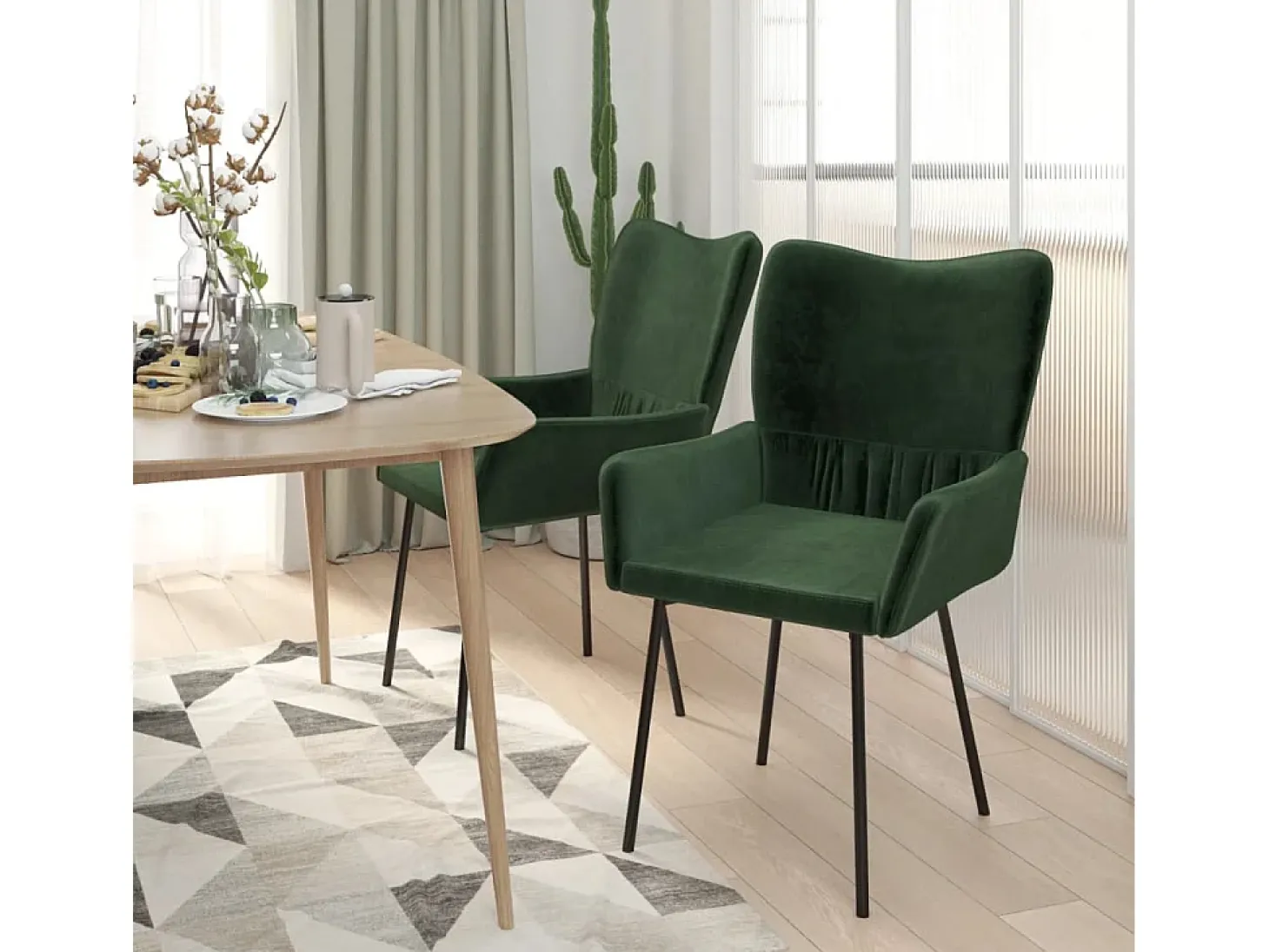 Sillas de comedor 2 unidades terciopelo verde oscuro