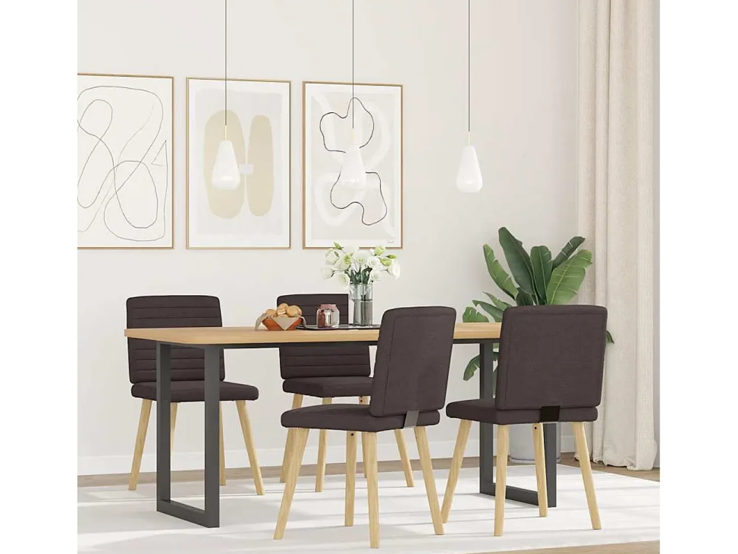 Sillas de comedor 4 unidades tela marrón oscuro