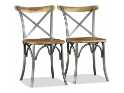 Sillas de comedor 6 unidades madera de mango respaldo acero cruzado