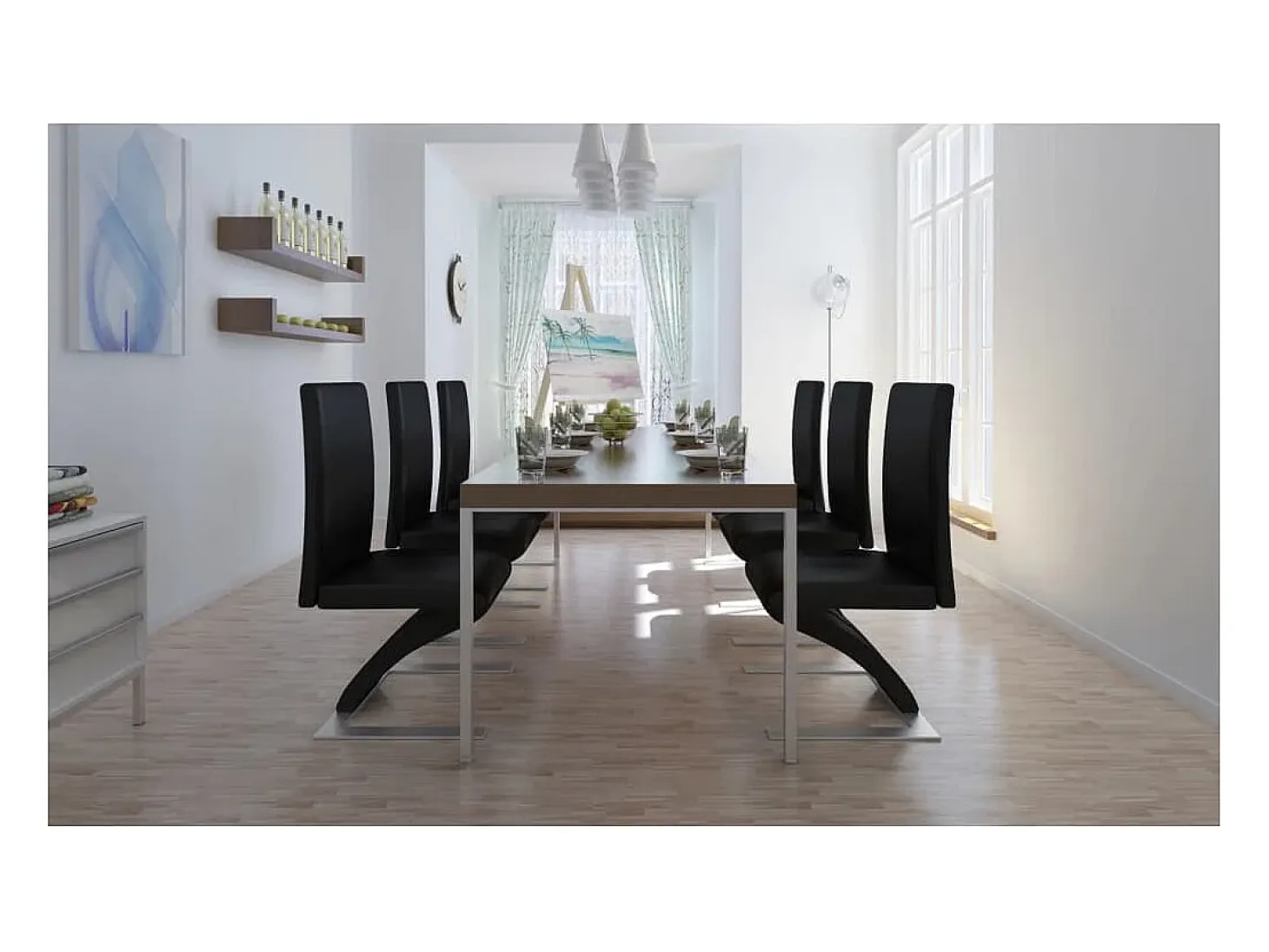 Sillas de comedor 6 unidades cuero sintético negro