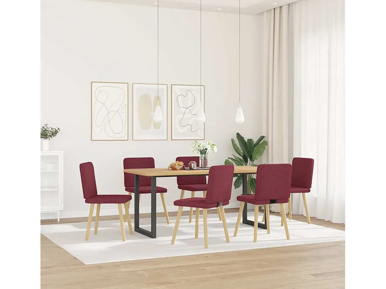 Sillas de comedor 6 unidades tela rojo tinto