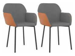 Sillas de comedor 2 unidades cuero sintético y tela gris claro