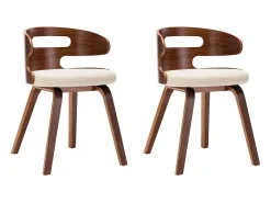 Sillas de comedor 2 unidades madera curvada y cuero sintético crema