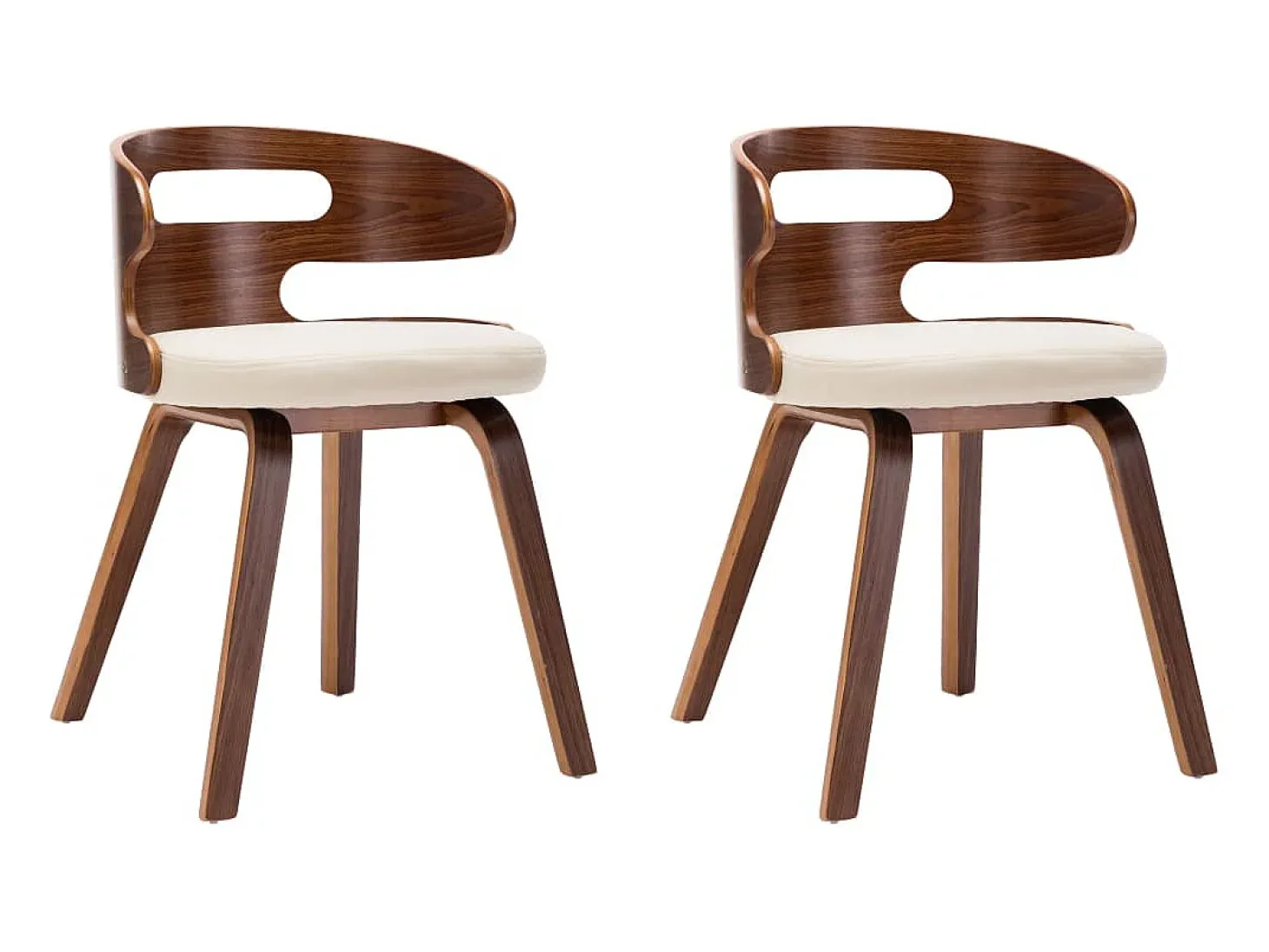 Sillas de comedor 2 unidades madera curvada y cuero sintético crema