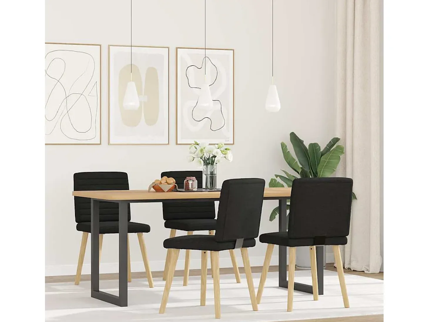 Sillas de comedor 4 unidades tela negras