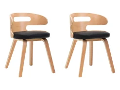 Sillas de comedor 2 unidades madera curvada y cuero sintético negro