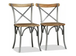 Sillas de comedor 4 unidades. madera de mango respaldo acero cruzado