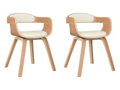 Sillas de comedor 2 unidades cuero sintético y madera curvada crema