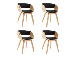 Sillas de comedor 4 unidades madera curvada cuero sintético negro