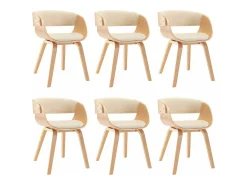Sillas de comedor 6 unidades madera curvada y cuero sintético crema