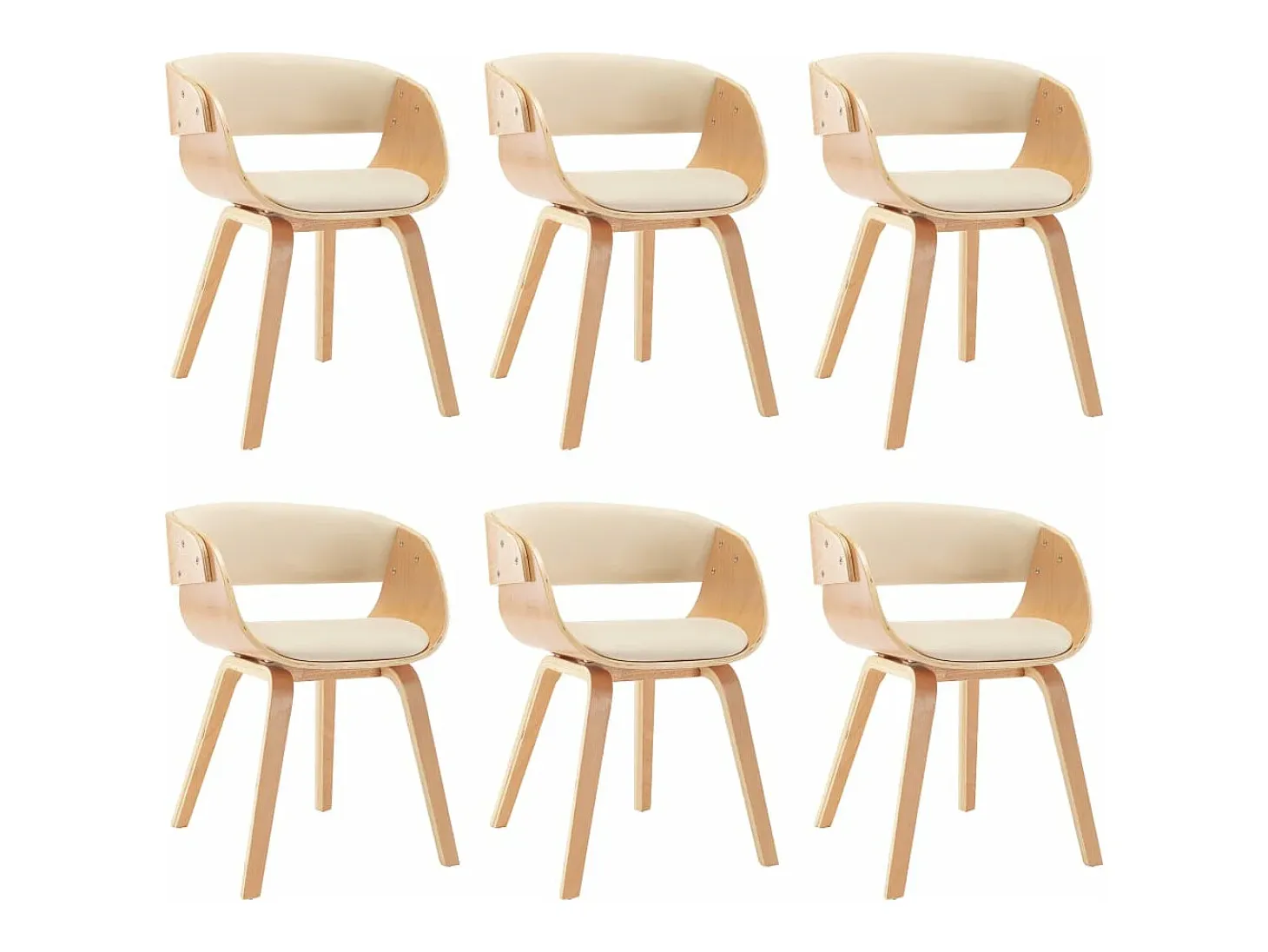 Sillas de comedor 6 unidades madera curvada y cuero sintético crema