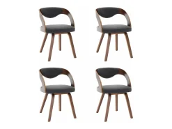 Sillas de comedor 4 unidades madera curvada y tela gris oscuro